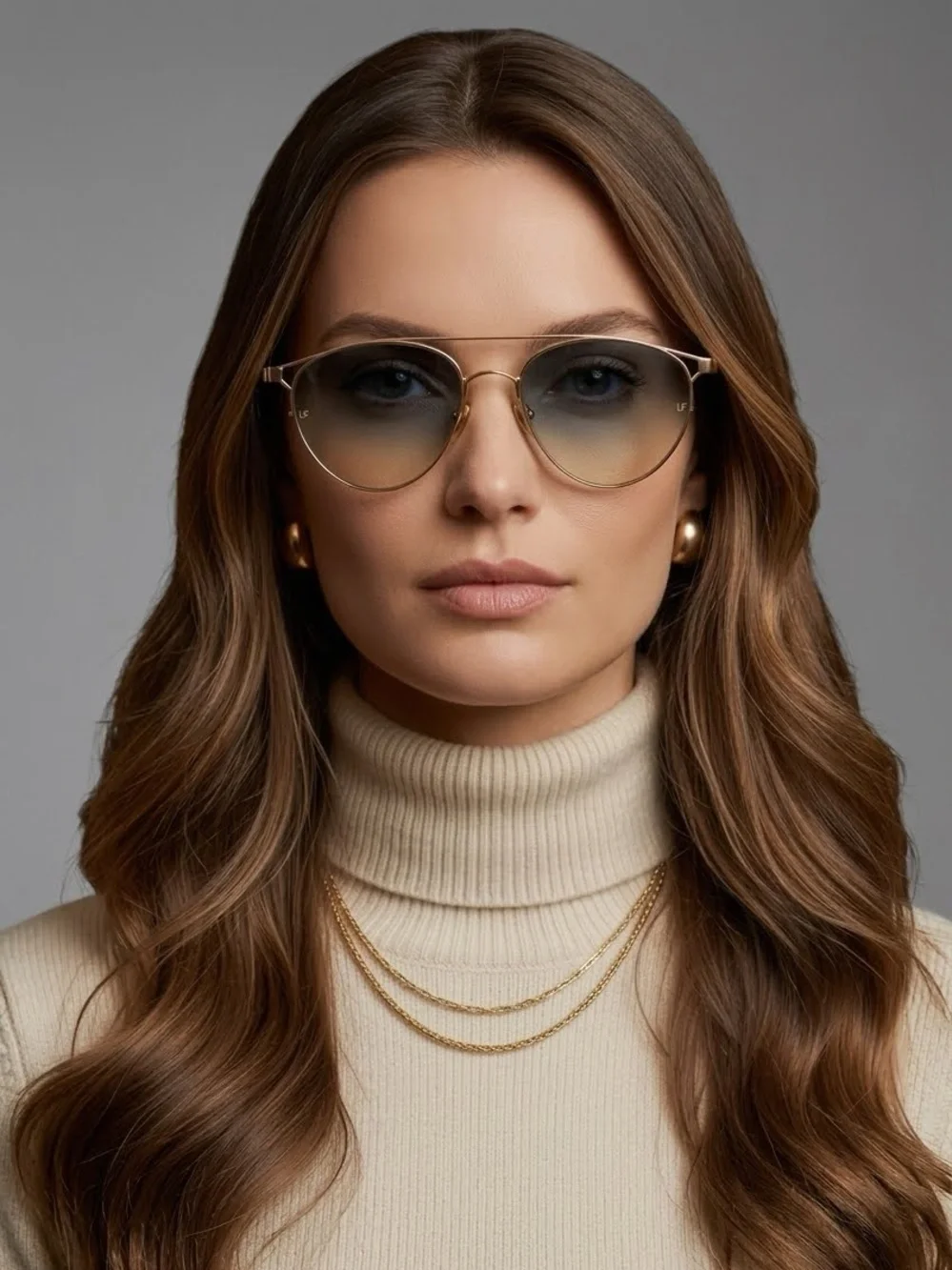 Linda Farrow Omar Aviator Sunglasses Gold Blue LFL804 C7 Titanium NWT Full Set
